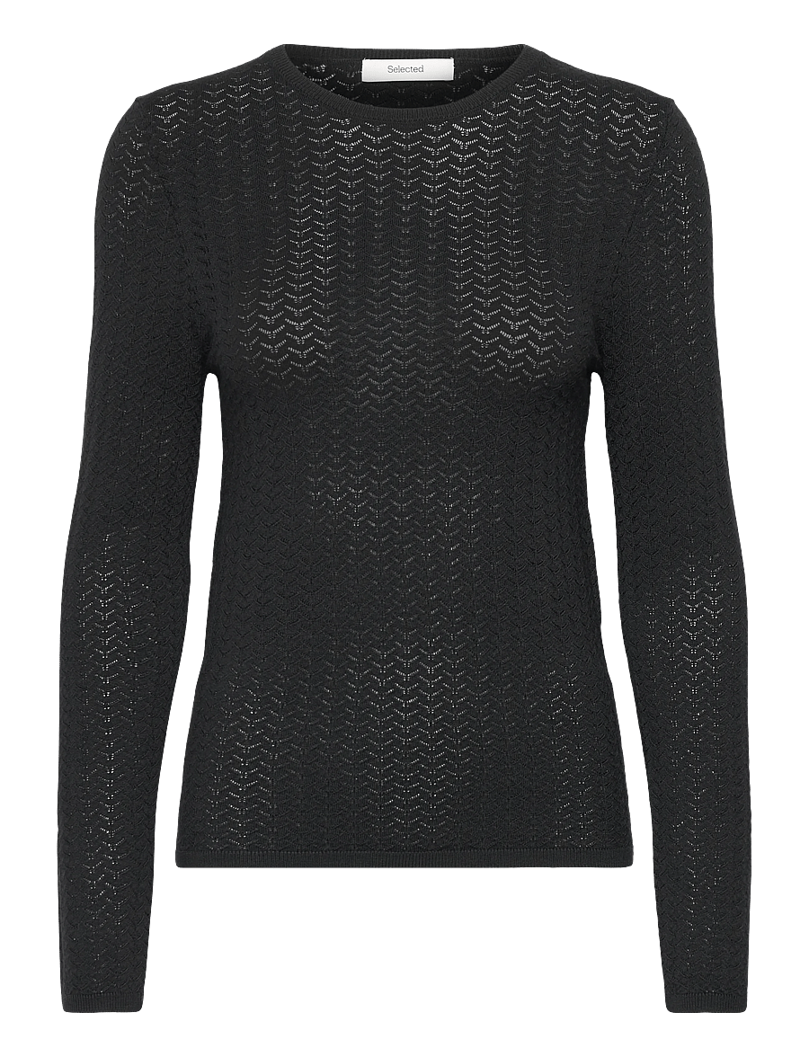 Selected - SLFNAJA TIGHT LS KNIT O-NECK - striktrøjer - black - 0