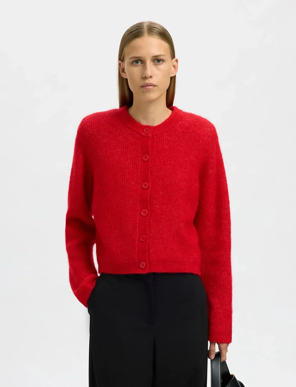 Selected - SLFSIA RAS LS KNIT CROPPED CARDIGAN - kardigani - equestrian red - 0