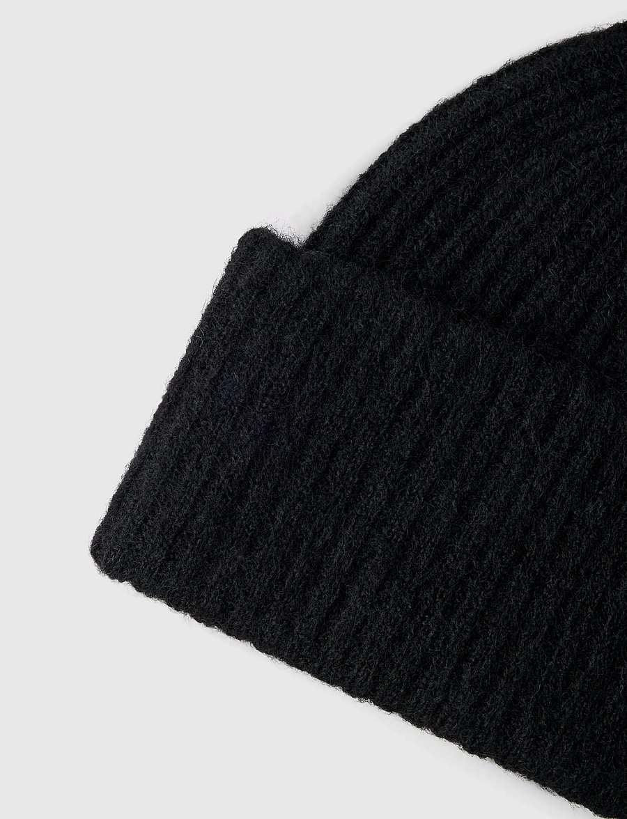 Selected - SLWLULU WOOL BLEND KNIT BEANIE NOOS - mützen - black - 0