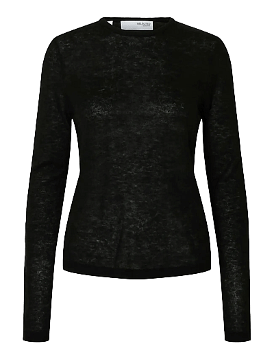 Selected SLFSHIRLEY LS KNIT O-NECK - Prjónafatnaður - BLACK / black