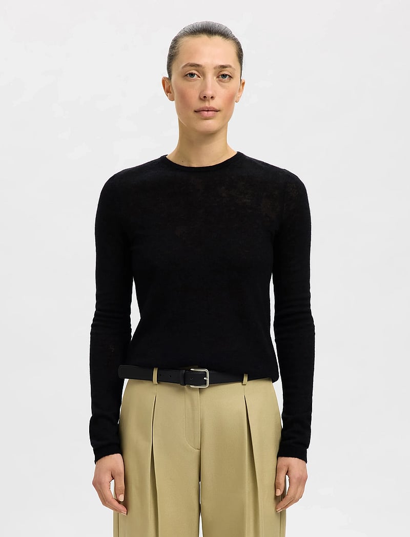 Selected - SLFSHIRLEY LS KNIT O-NECK - sviitrid - black - 0