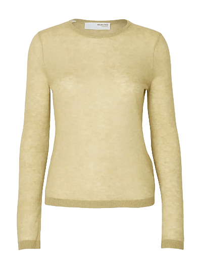 Selected SLFSHIRLEY LS KNIT O-NECK - Prjónafatnaður - SLATE GREEN / beige