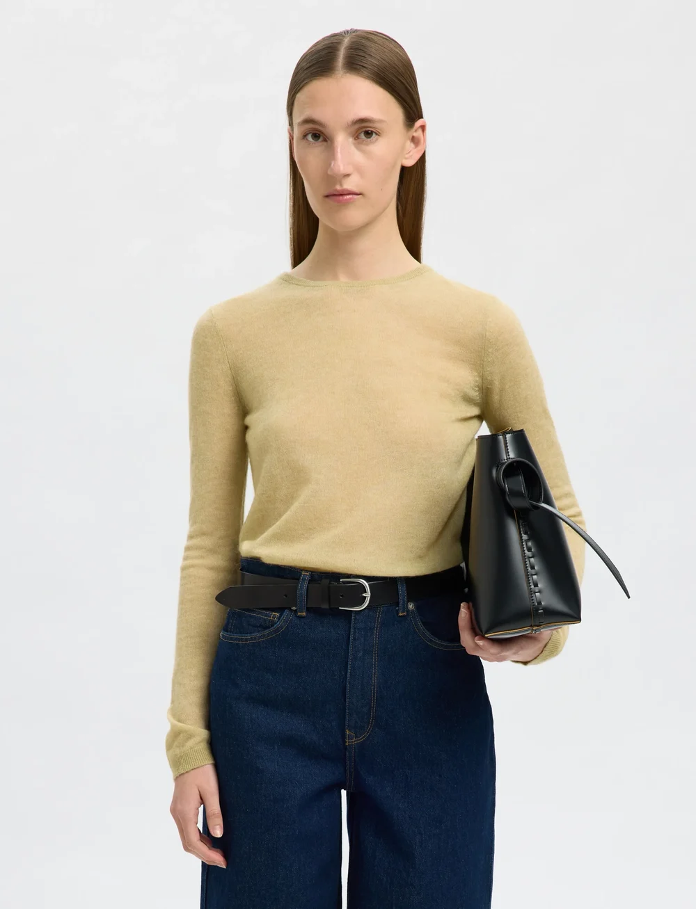 Selected - SLFSHIRLEY LS KNIT O-NECK - stickade tröjor - slate green - 0