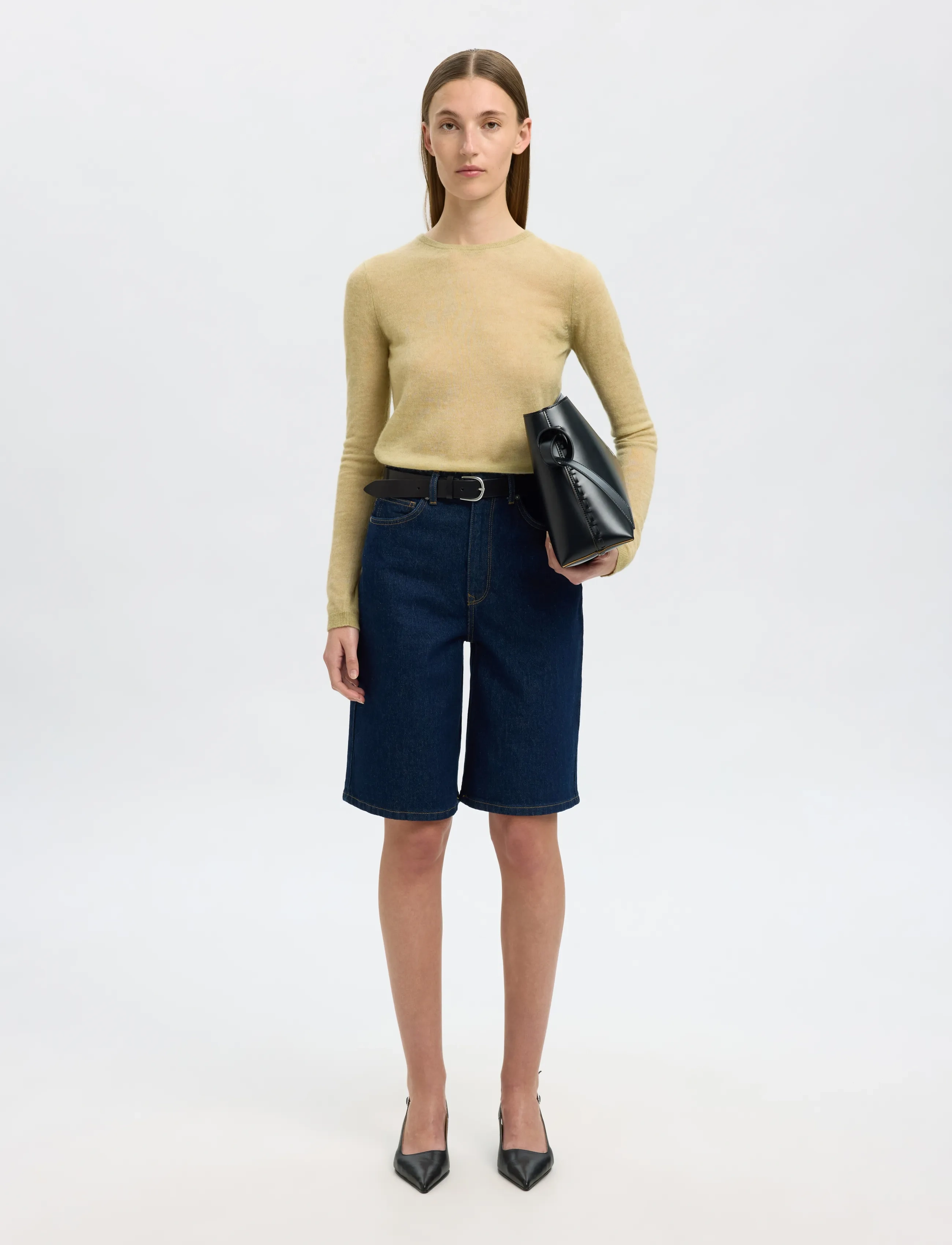 Selected - SLFSHIRLEY LS KNIT O-NECK - striktrøjer - slate green - 3