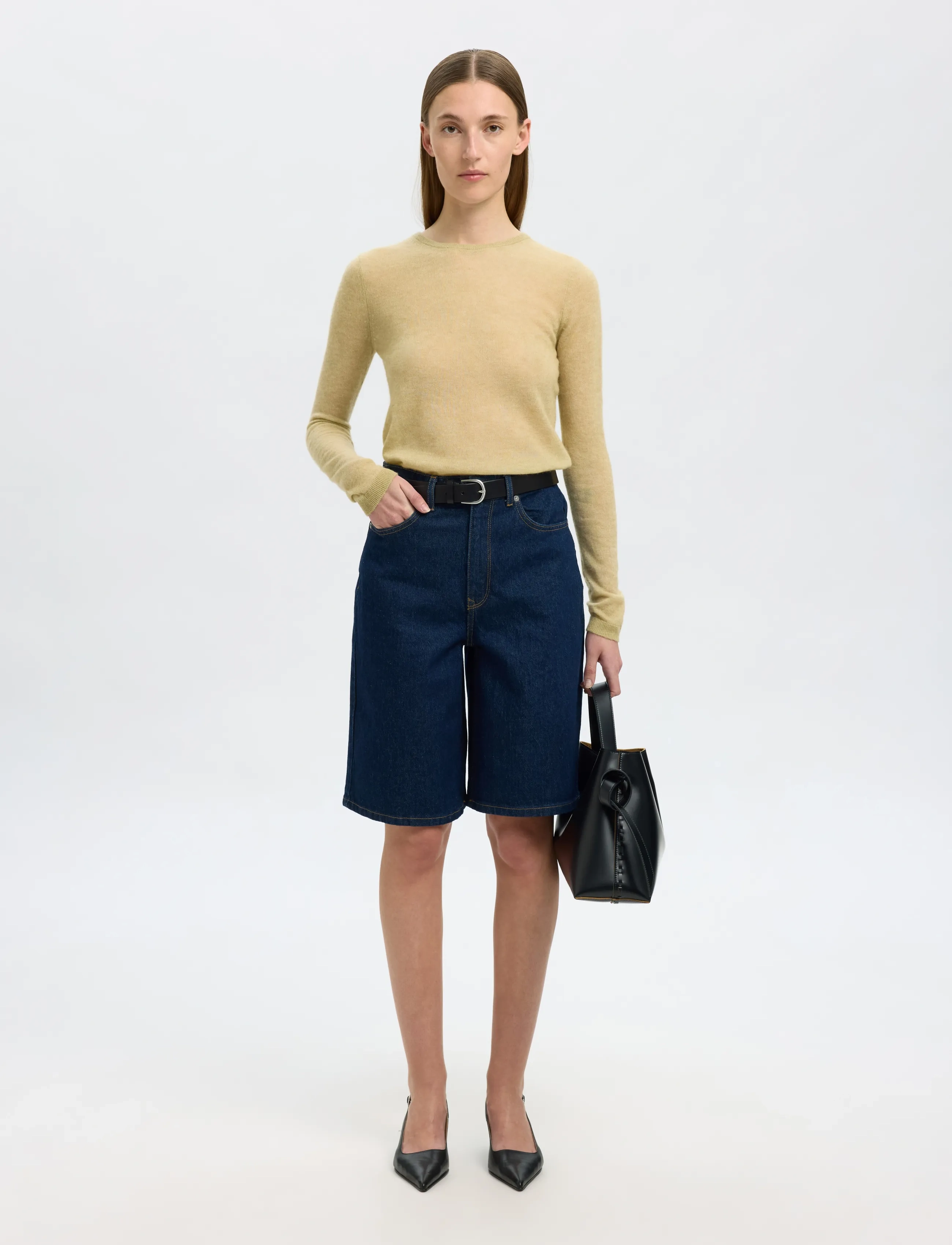 Selected - SLFSHIRLEY LS KNIT O-NECK - striktrøjer - slate green - 5