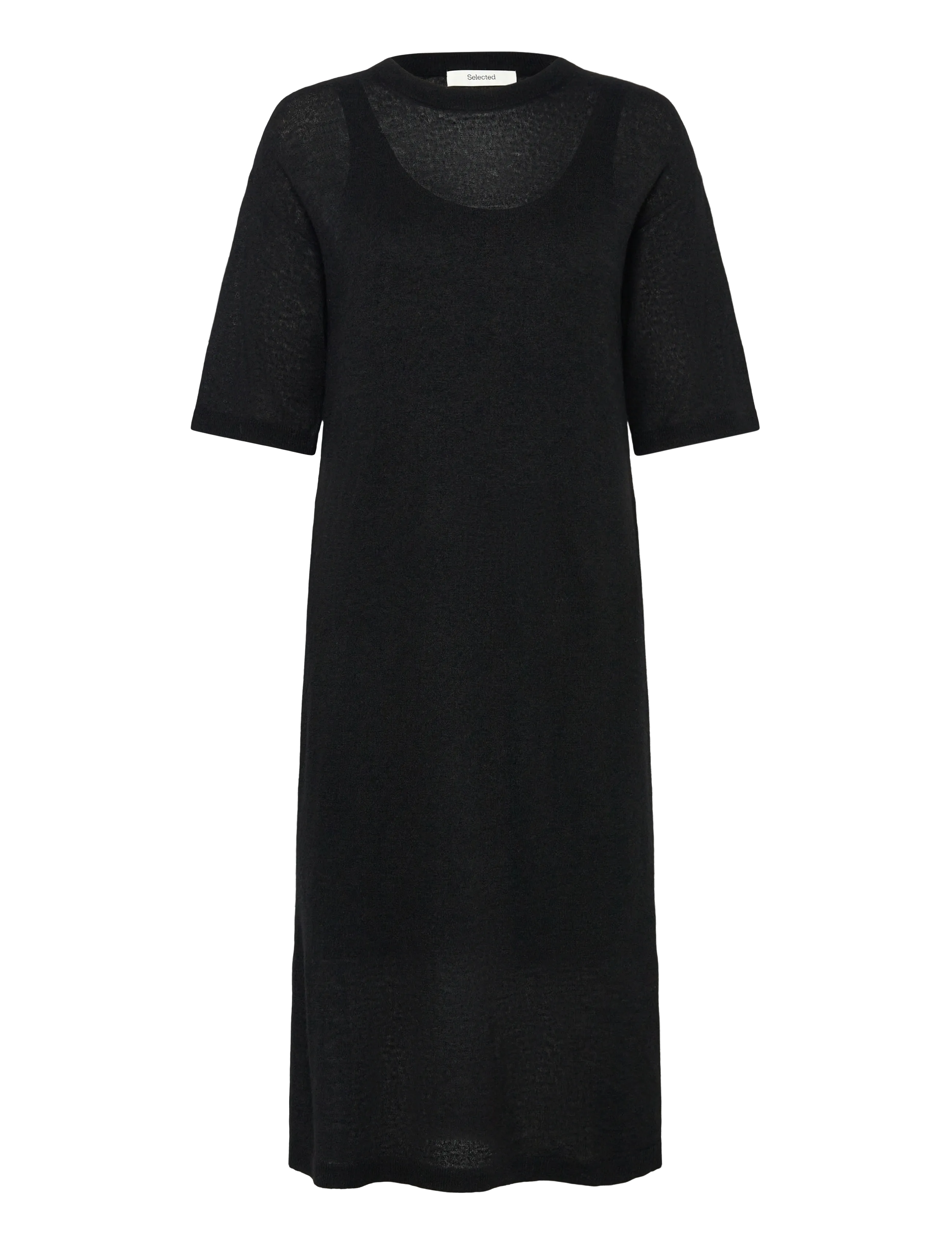Selected Slfshirley 2/4 Knit Dress, S, Black, Kjoler > Knælange Og Midi, Dame