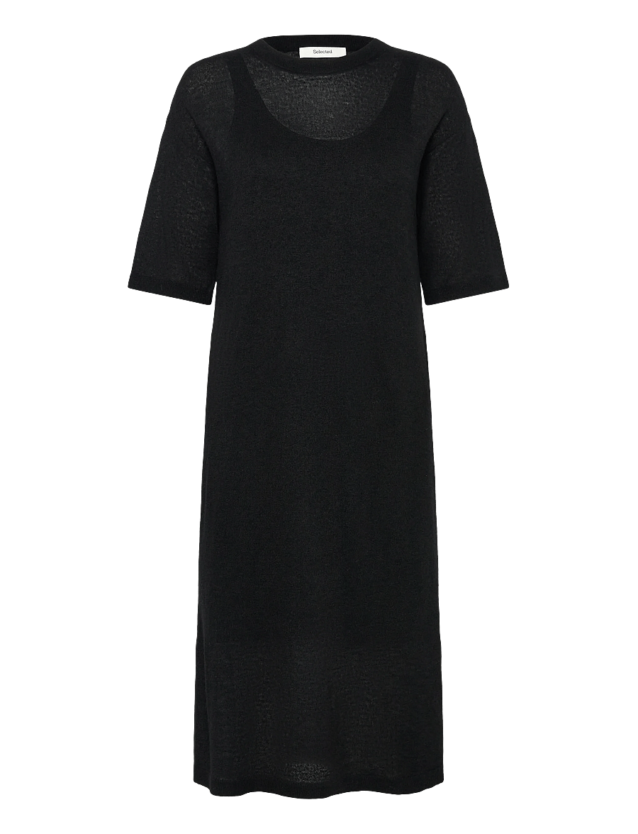 Selected - SLFSHIRLEY 2/4 KNIT DRESS - stickade klänningar - black - 0