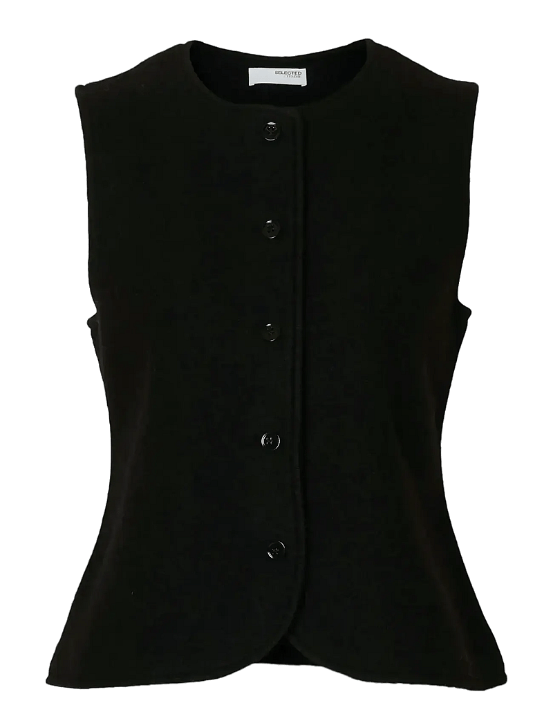 Selected - SLFDARLA KNIT BUTTON VEST - kootud vestid - black - 1