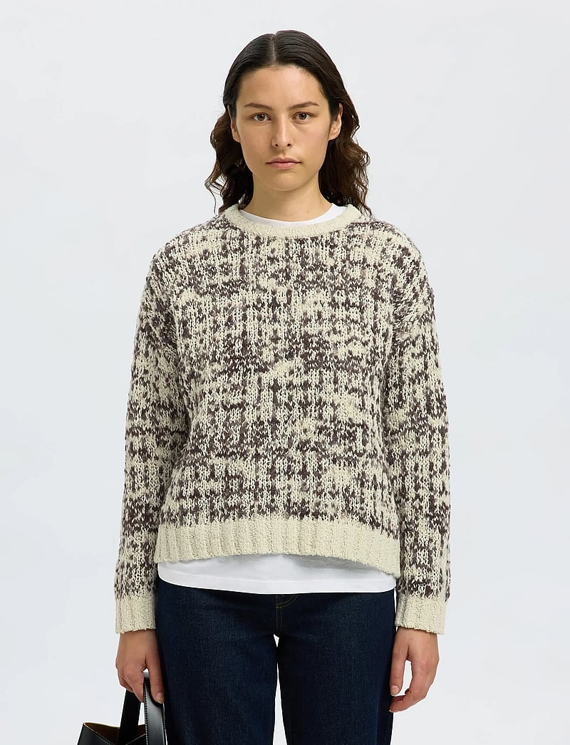 Selected - SLFLINDSAY LS KNIT O-NECK - strikkegensere - birch - 0