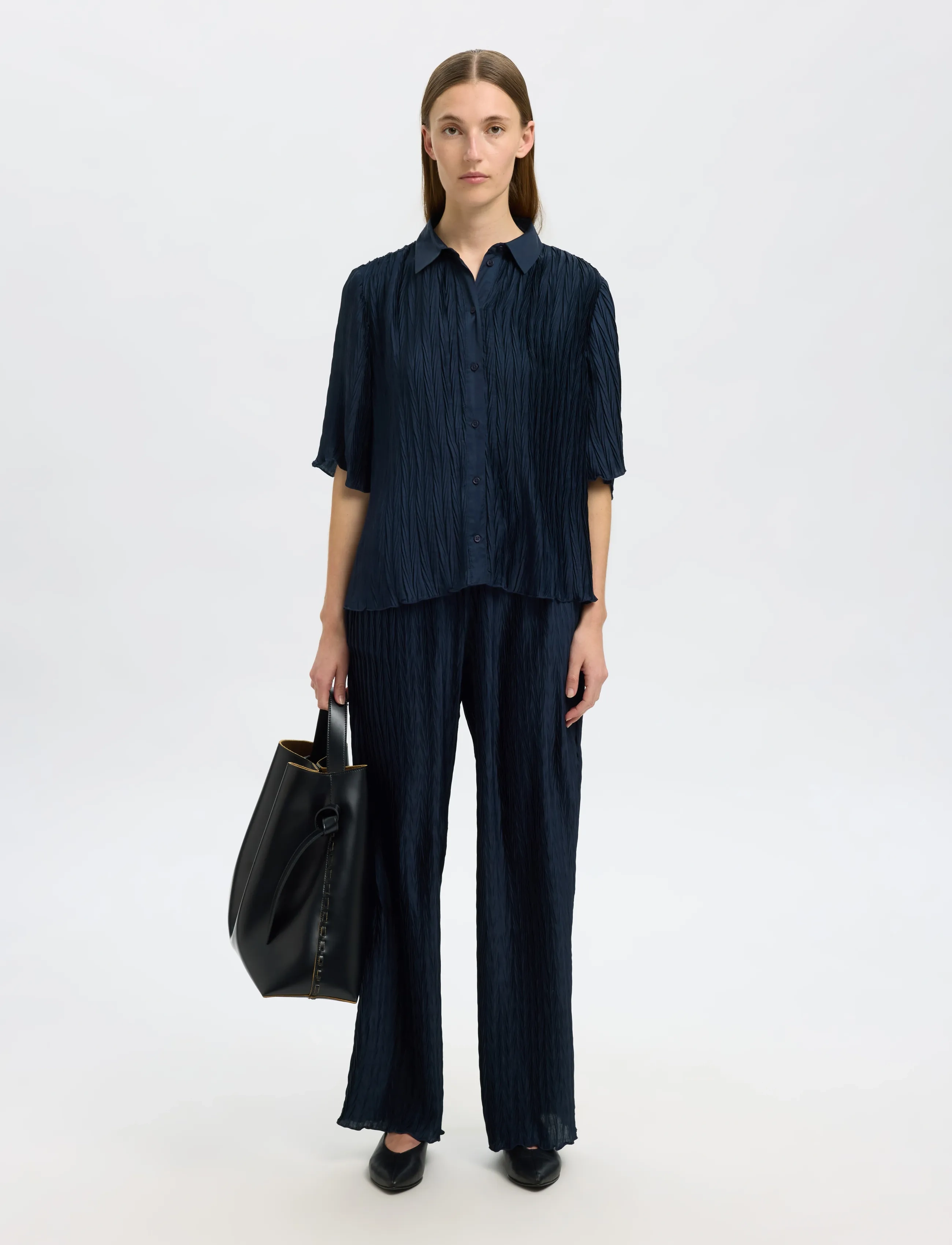 Slfelma Hw Wide Plisse Pant B 3