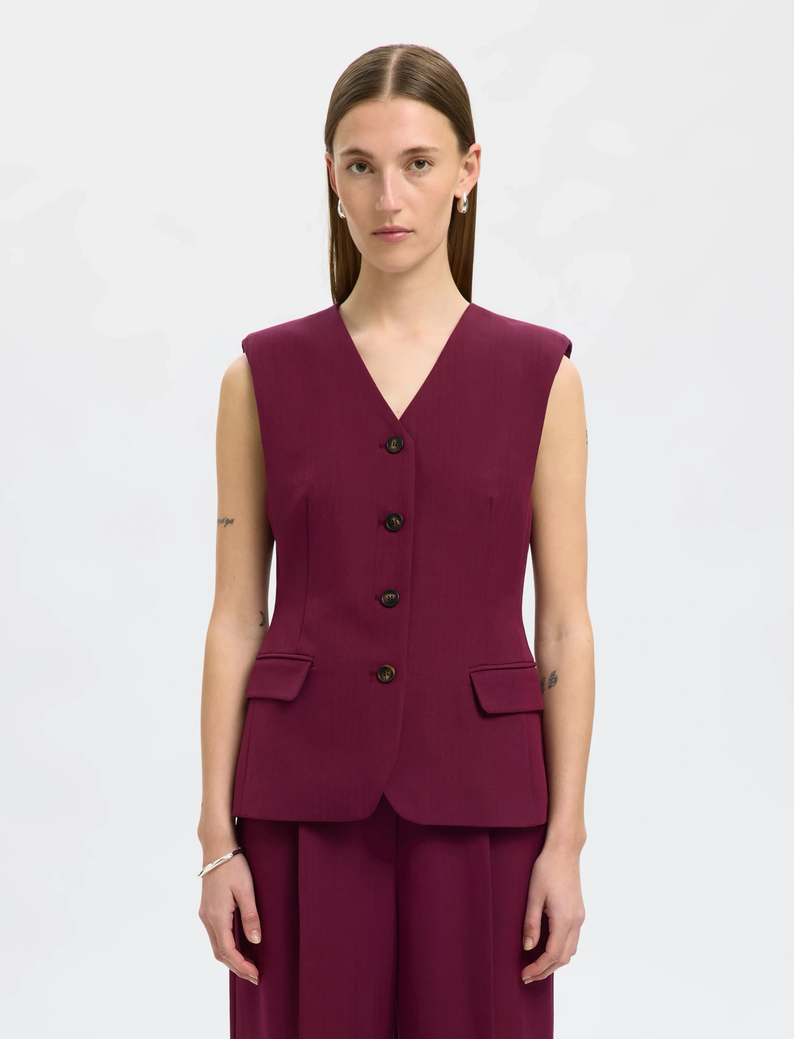 Selected Slffedora Vest, 40, Burgundy, Veste > Vatterede Veste, Dame