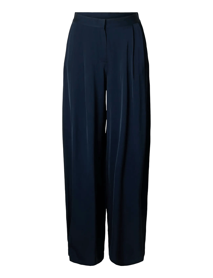 Selected - SLFLEONORE HW WIDE PANT B - leveälahkeiset housut - dark sapphire - 1