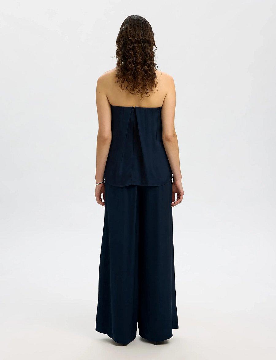 Selected - SLFLEONORE HW WIDE PANT B - leveälahkeiset housut - dark sapphire - 2