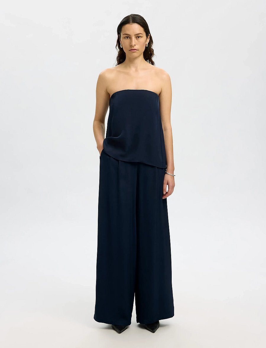 Selected - SLFLEONORE HW WIDE PANT B - leveälahkeiset housut - dark sapphire - 3