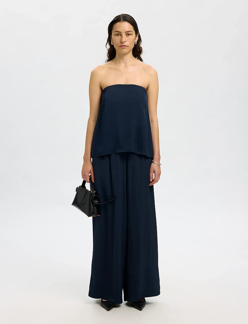 Selected - SLFLEONORE HW WIDE PANT B - vida byxor - dark sapphire - 5