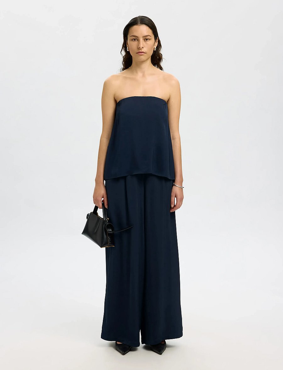 Selected - SLFLEONORE HW WIDE PANT B - leveälahkeiset housut - dark sapphire - 5