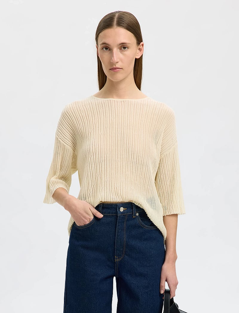 Selected - SLFLEA 2/4 KNIT O-NECK - pullover - birch - 0