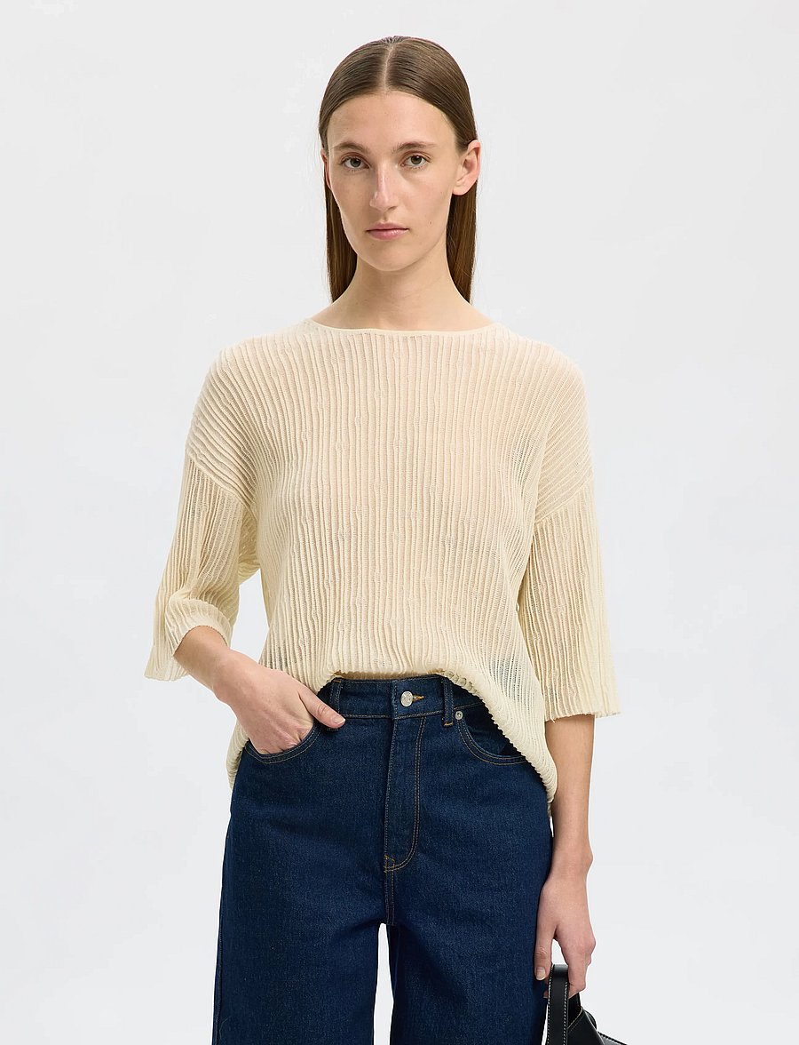 Selected - SLFLEA 2/4 KNIT O-NECK - pullover - birch - 0