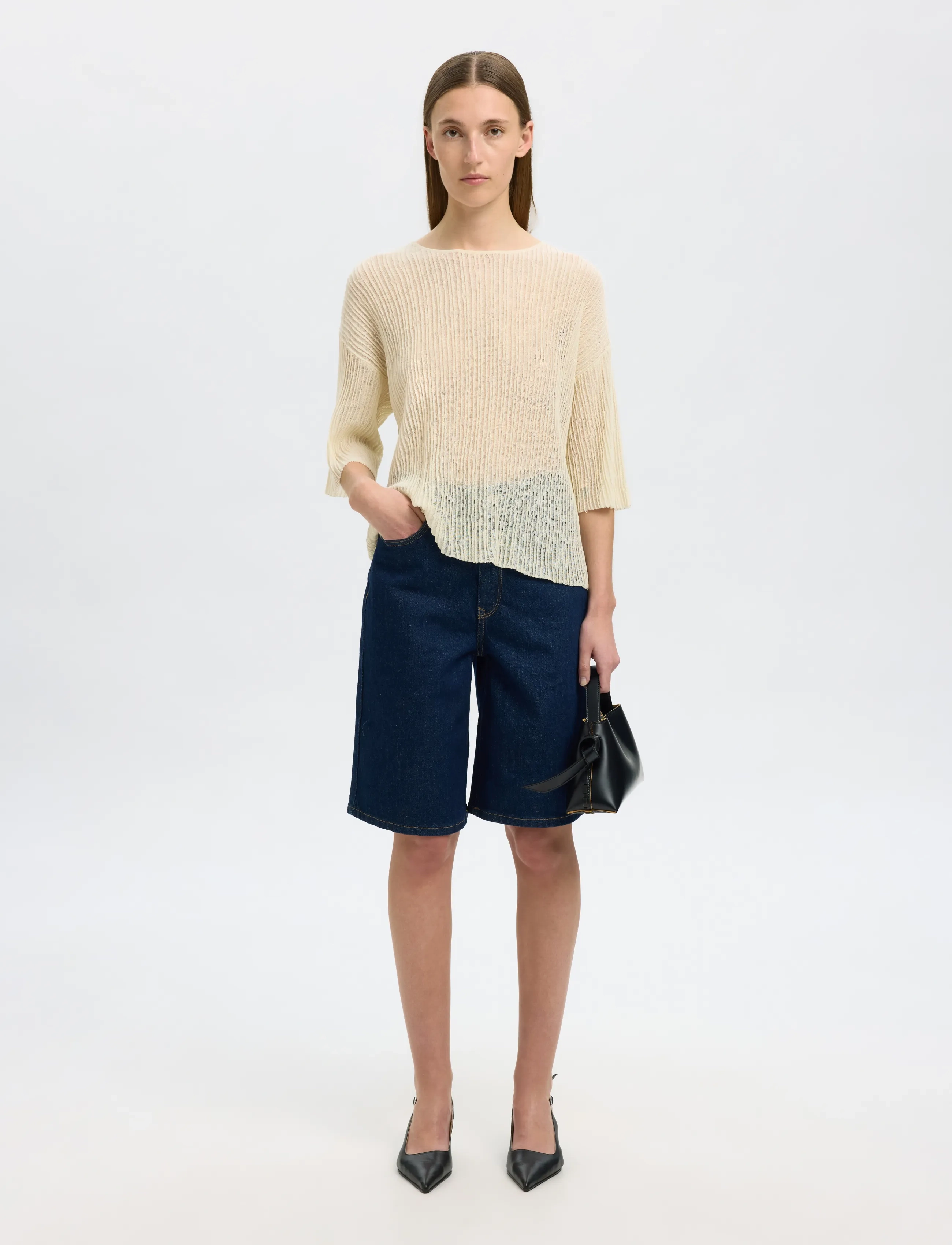 Selected - SLFLEA 2/4 KNIT O-NECK - jumpers - birch - 5