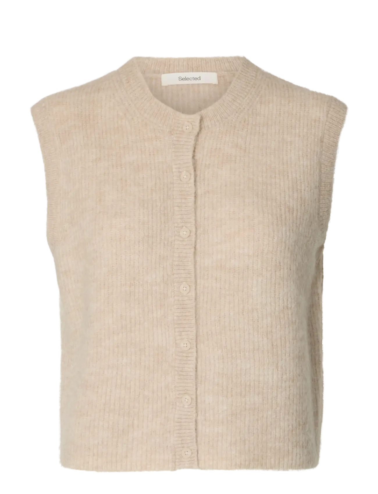 SELECTED Slwlulu Sl Button O-Neck Vest Noos Beige - L - Damen