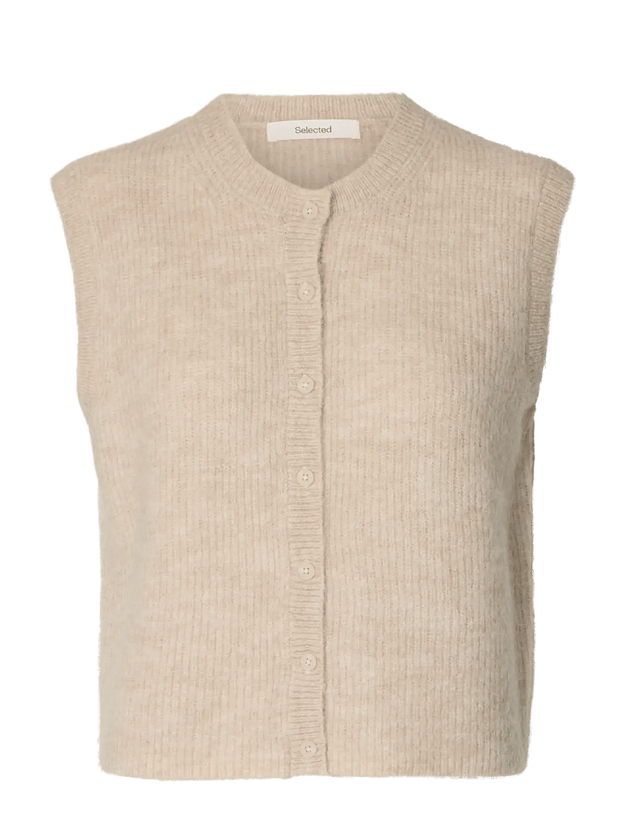 Selected - SLWLULU SL BUTTON O-NECK VEST NOOS - kootud vestid - birch - 1