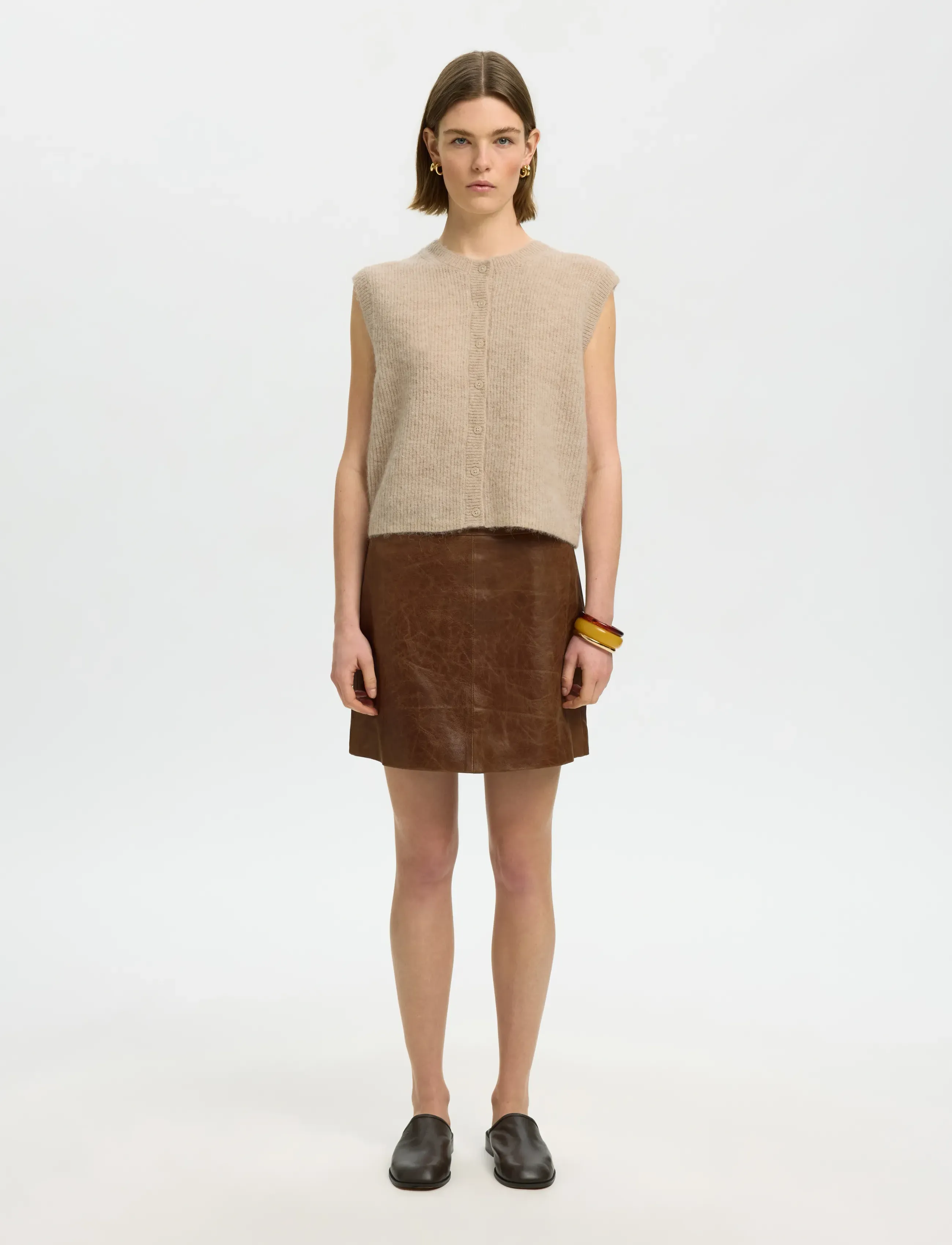 Selected - SLWLULU SL BUTTON O-NECK VEST NOOS - strickwesten - birch - 3