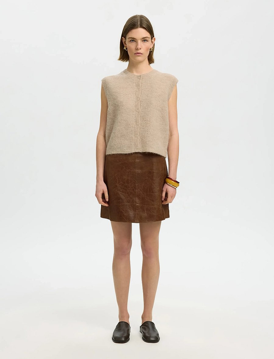 Selected - SLWLULU SL BUTTON O-NECK VEST NOOS - kootud vestid - birch - 3