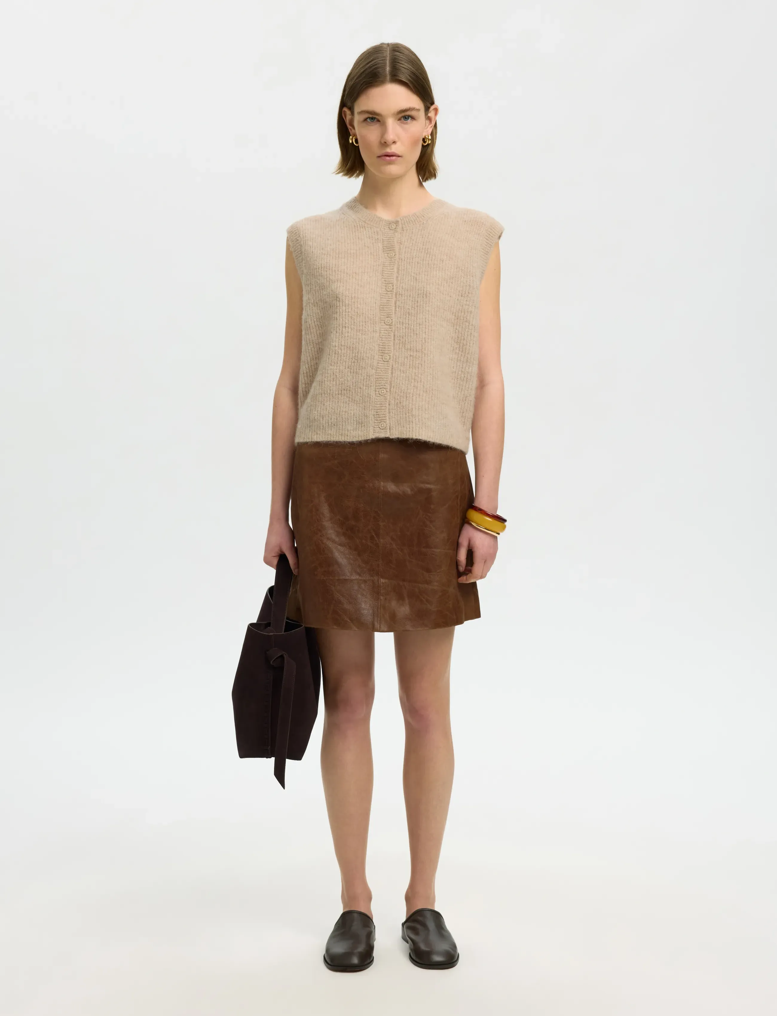 Selected - SLWLULU SL BUTTON O-NECK VEST NOOS - strickwesten - birch - 5