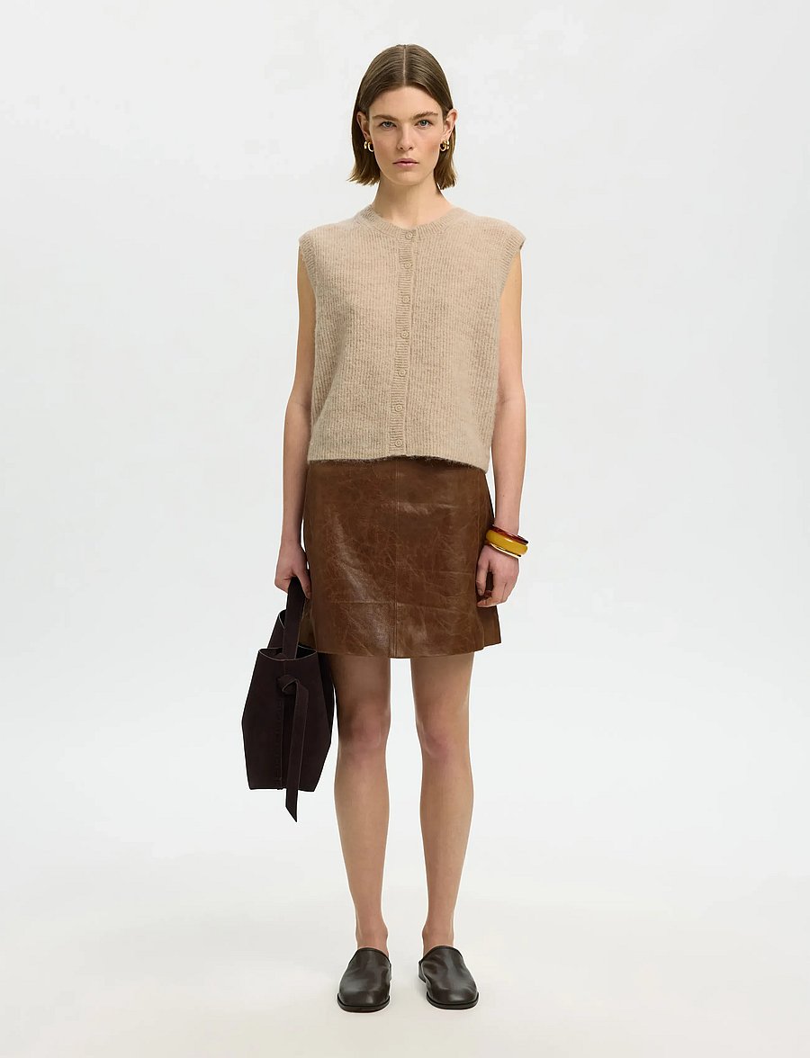 Selected - SLWLULU SL BUTTON O-NECK VEST NOOS - kootud vestid - birch - 5