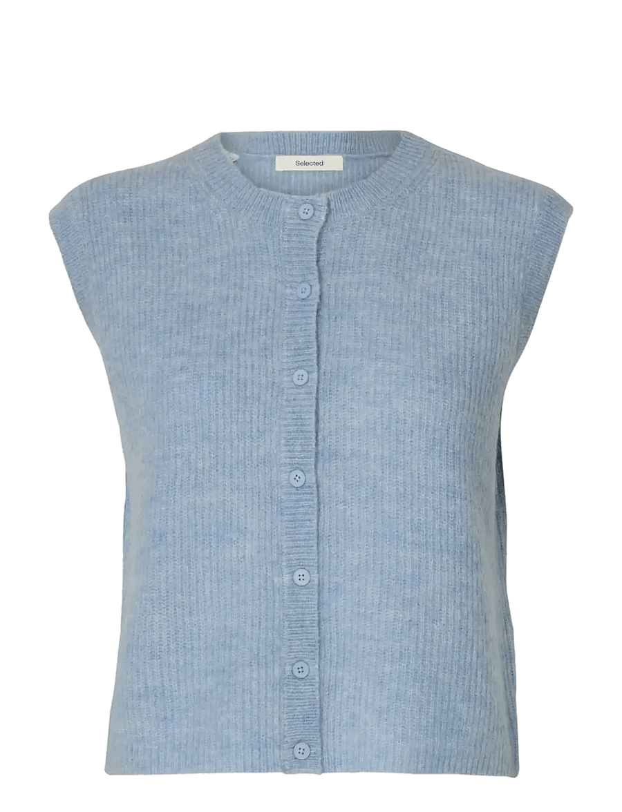 Selected - SLWLULU SL BUTTON O-NECK VEST NOOS - kootud vestid - cashmere blue - 1