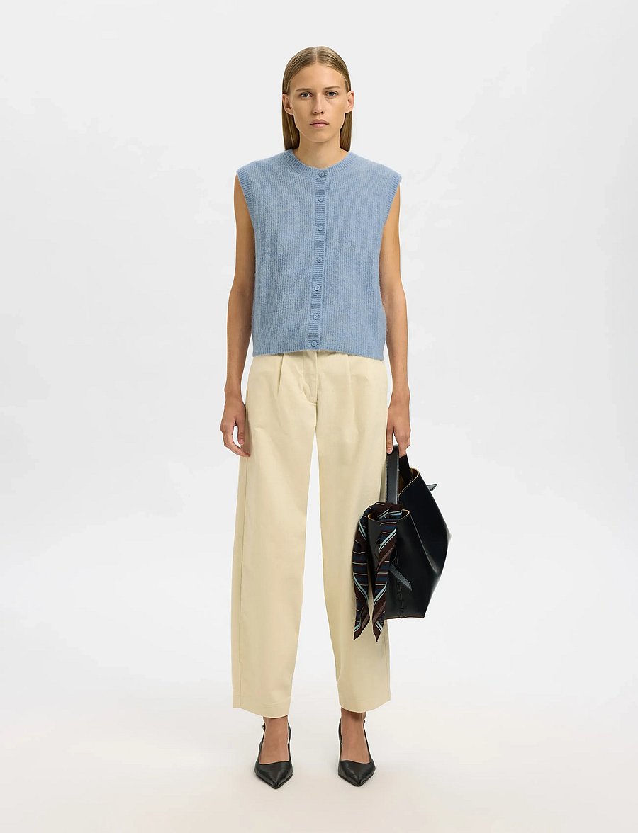 Selected - SLWLULU SL BUTTON O-NECK VEST NOOS - kootud vestid - cashmere blue - 5