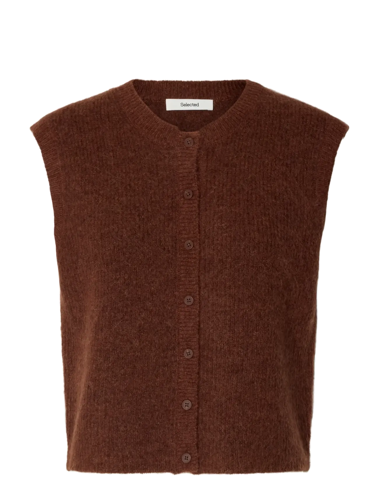 Selected SLWLULU SL BUTTON O-NECK VEST NOOS - Knitted vests - CHERRY MAHOGANY / brown