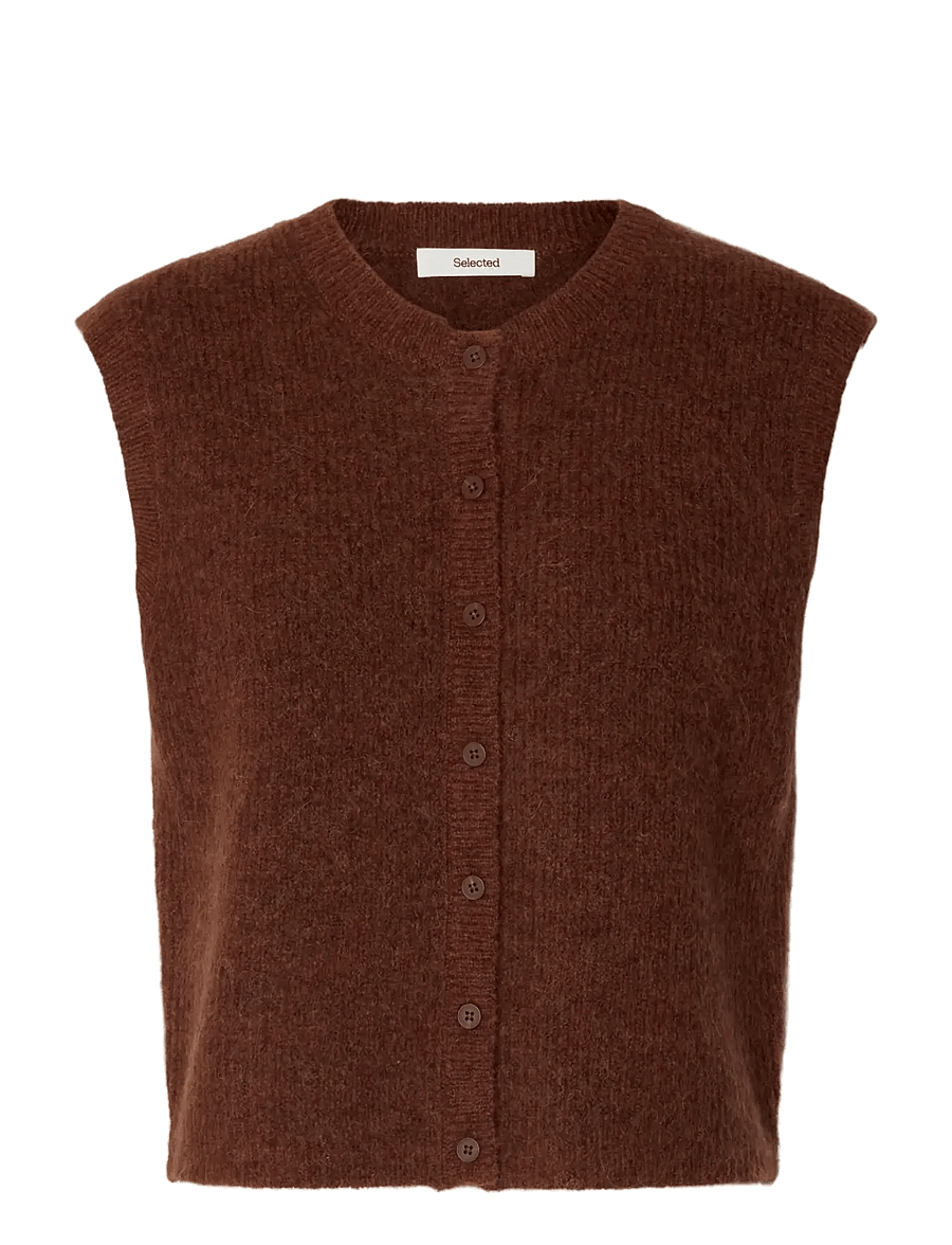 Selected - SLWLULU SL BUTTON O-NECK VEST NOOS - knitted vests - cherry mahogany - 0