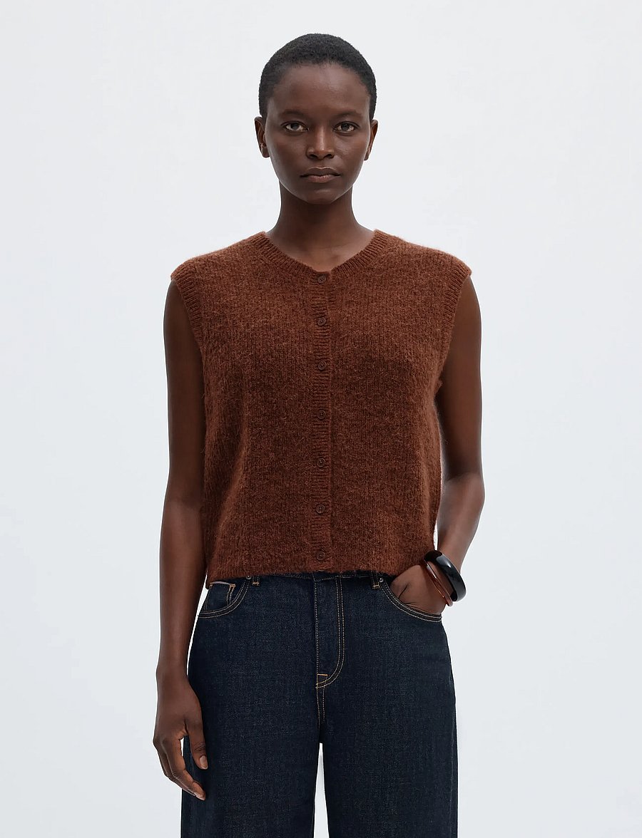 Selected - SLWLULU SL BUTTON O-NECK VEST NOOS - stickade västar - cherry mahogany - 0