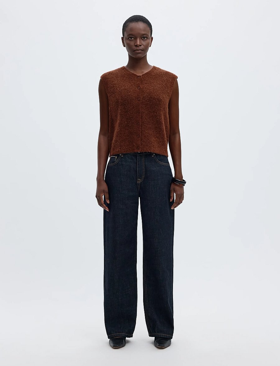 Selected - SLWLULU SL BUTTON O-NECK VEST NOOS - stickade västar - cherry mahogany - 3