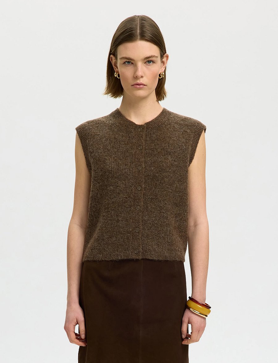 Selected - SLWLULU SL BUTTON O-NECK VEST NOOS - kootud vestid - dachshund - 0