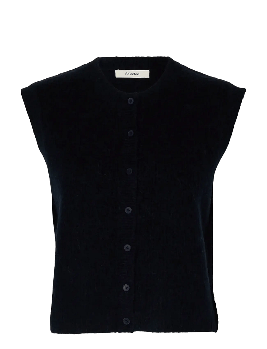 Selected - SLWLULU SL BUTTON O-NECK VEST NOOS - knitted vests - dark sapphire - 1