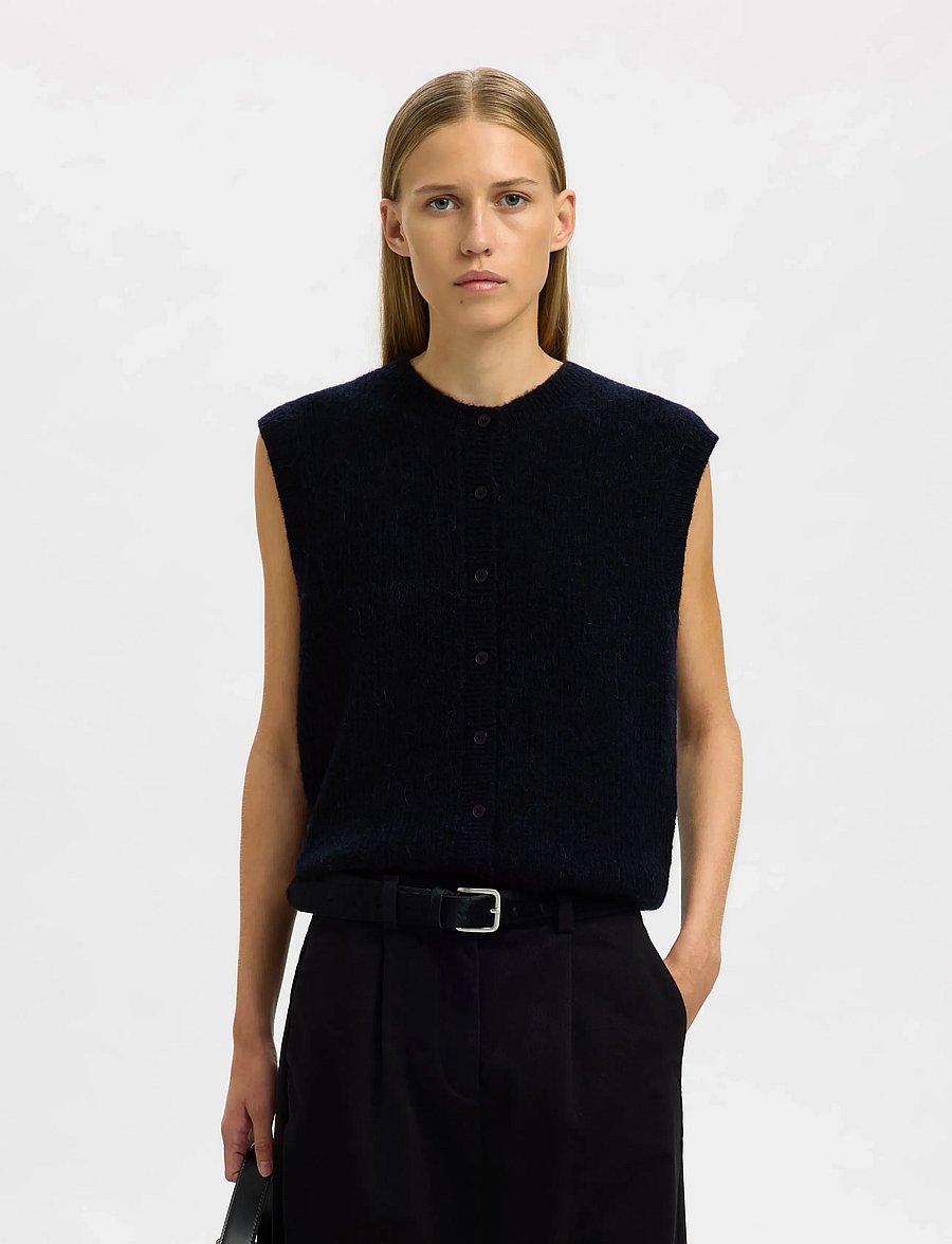 Selected - SLWLULU SL BUTTON O-NECK VEST NOOS - knitted vests - dark sapphire - 0