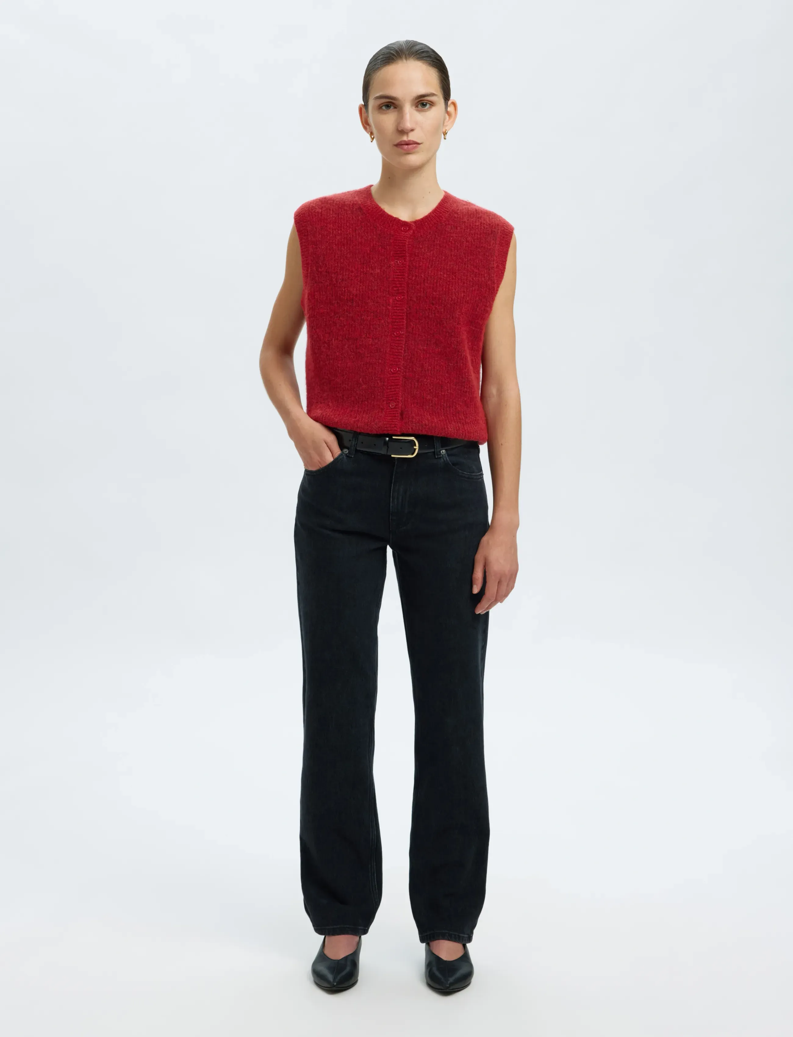 Selected - SLWLULU SL BUTTON O-NECK VEST NOOS - strikveste - equestrian red - 3