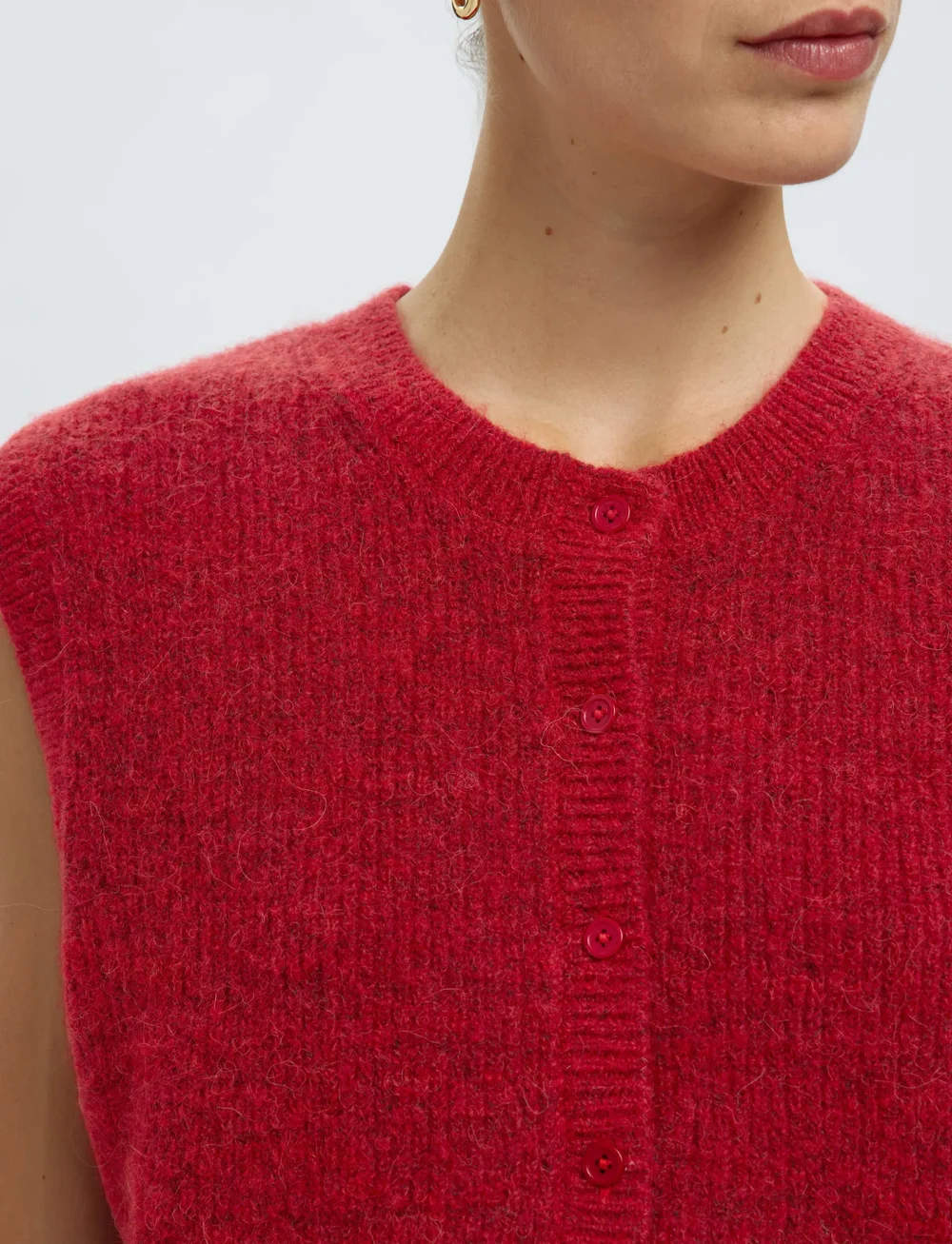 Selected - SLFLULU SL BUTTON O-NECK VEST NOOS - gestrickte westen - equestrian red - 4