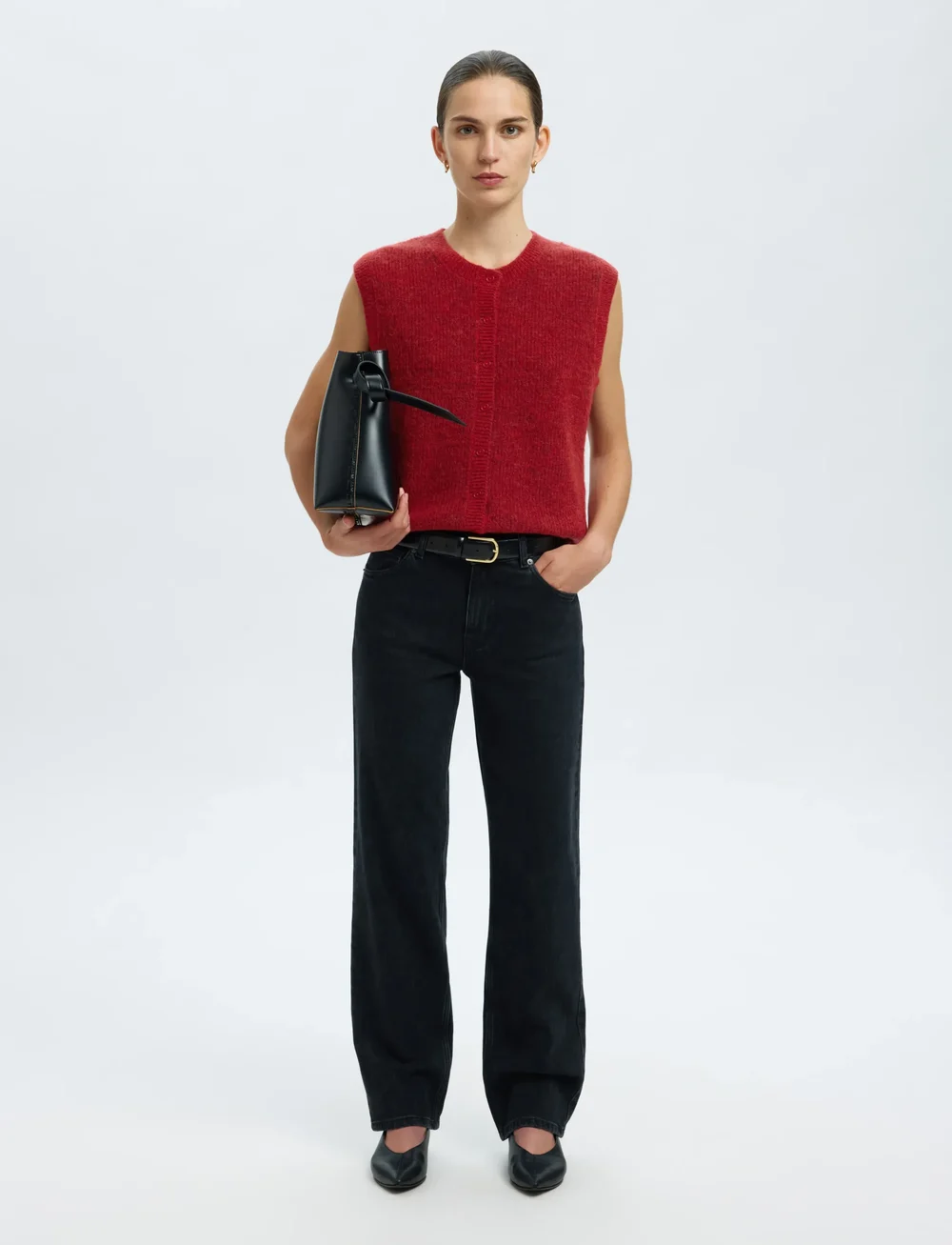 Selected - SLFLULU SL BUTTON O-NECK VEST NOOS - gestrickte westen - equestrian red - 5