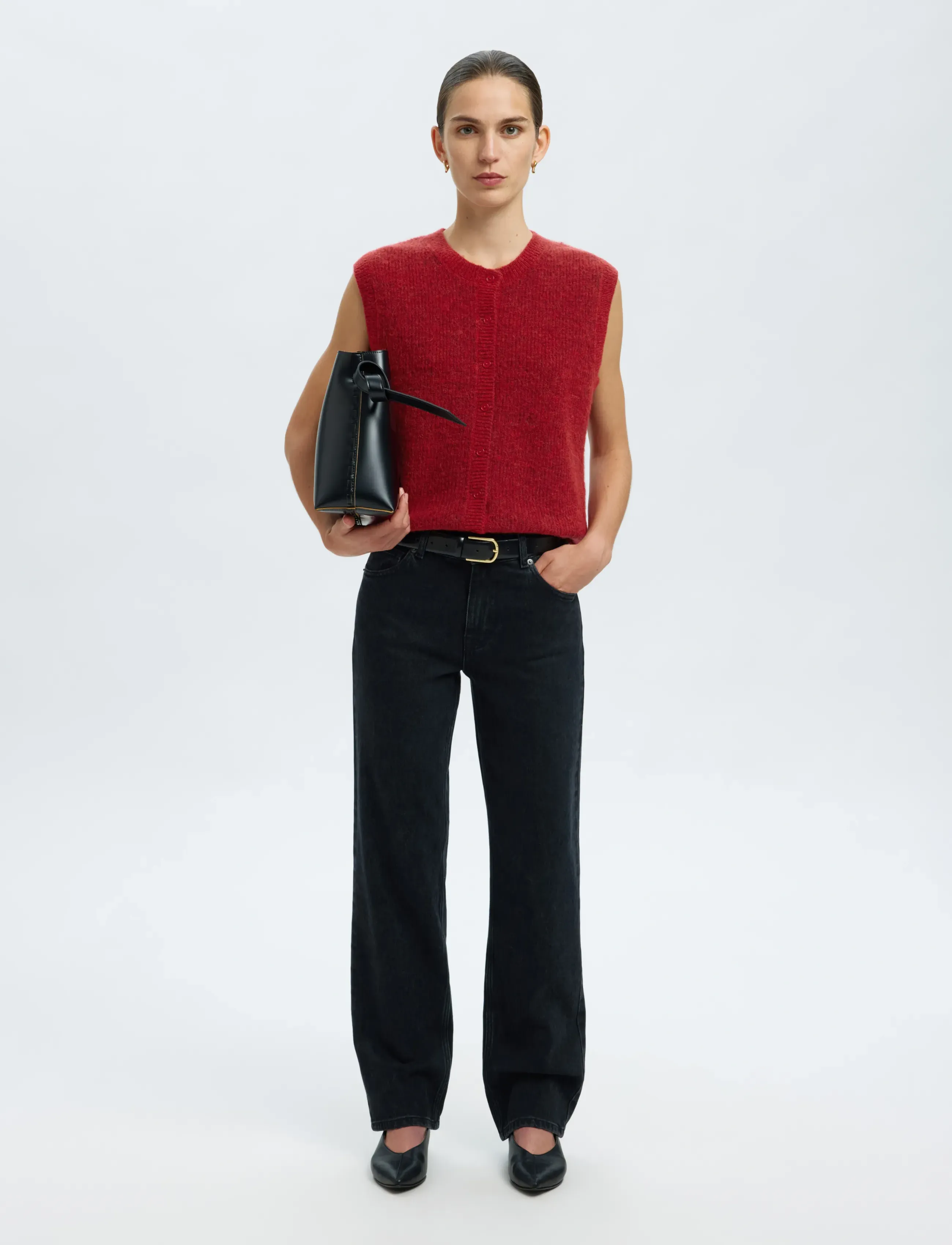 Selected - SLWLULU SL BUTTON O-NECK VEST NOOS - strikveste - equestrian red - 5