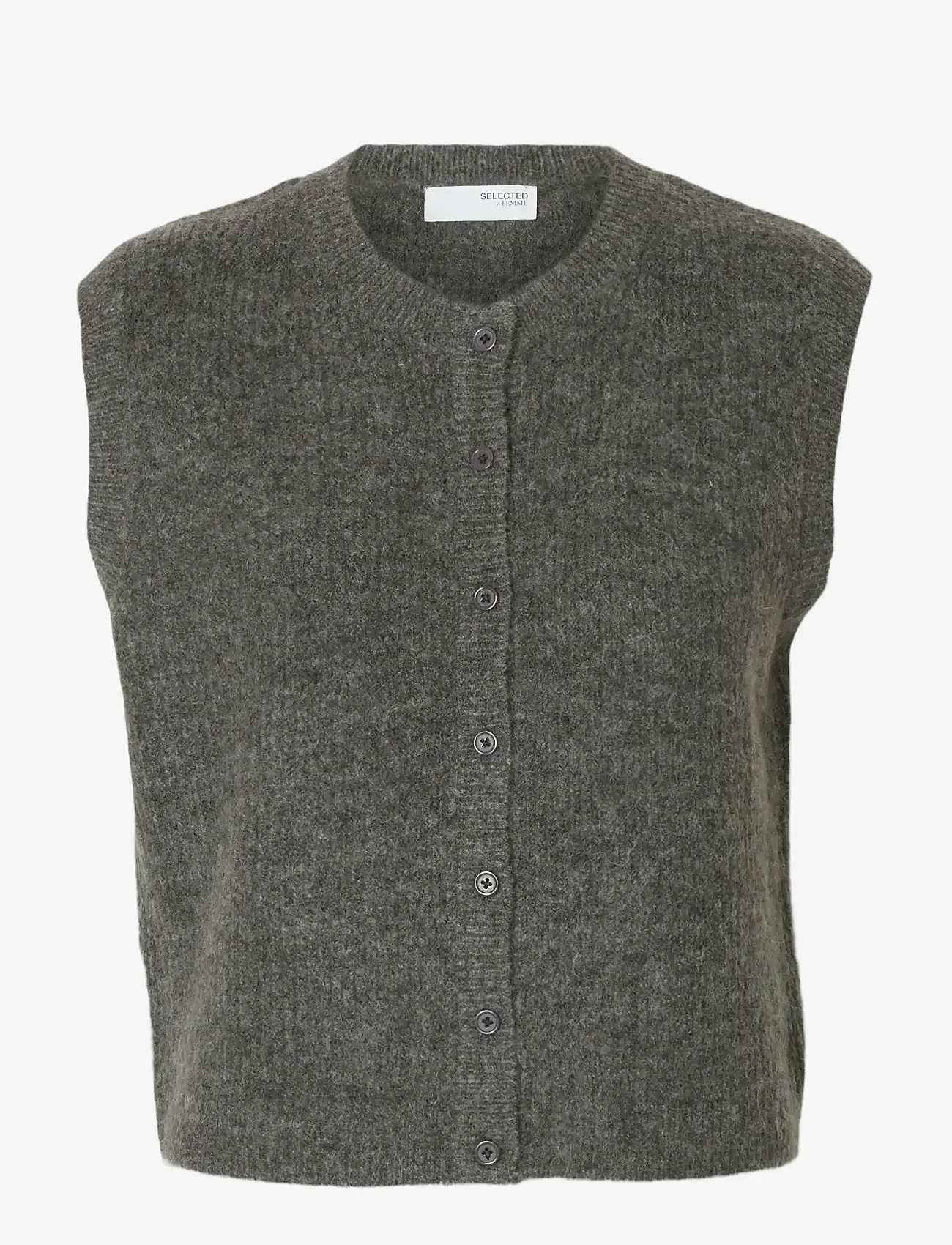 Selected - SLFLULU SL BUTTON O-NECK VEST NOOS - stickade västar - medium grey melange - 1