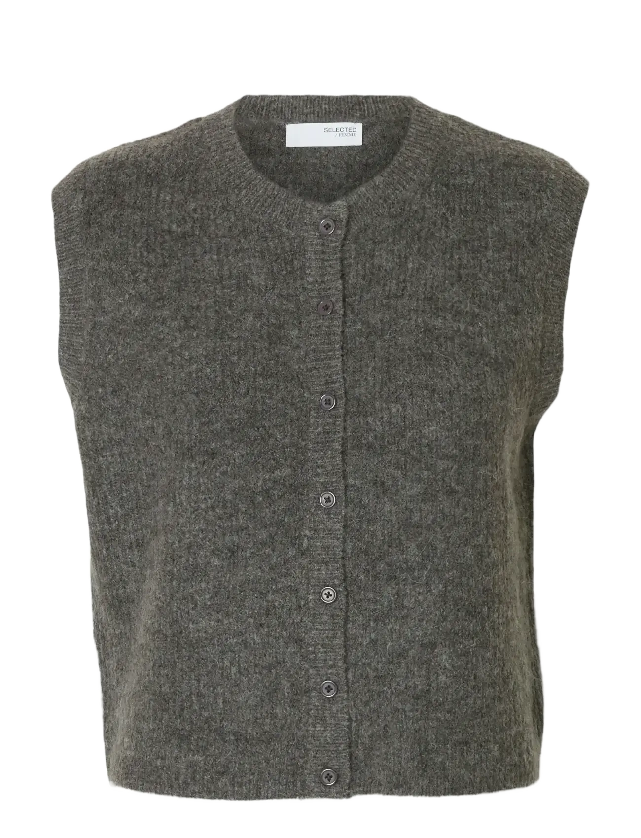 Selected SLWLULU SL BUTTON O-NECK VEST NOOS - Gestrickte westen - MEDIUM GREY MELANGE / grey