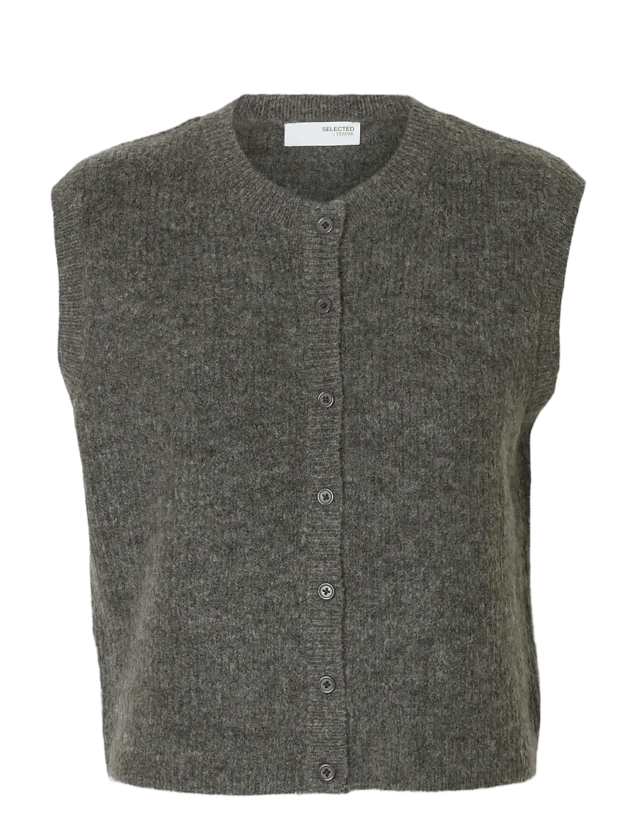 Selected - SLWLULU SL BUTTON O-NECK VEST NOOS - kootud vestid - medium grey melange - 1