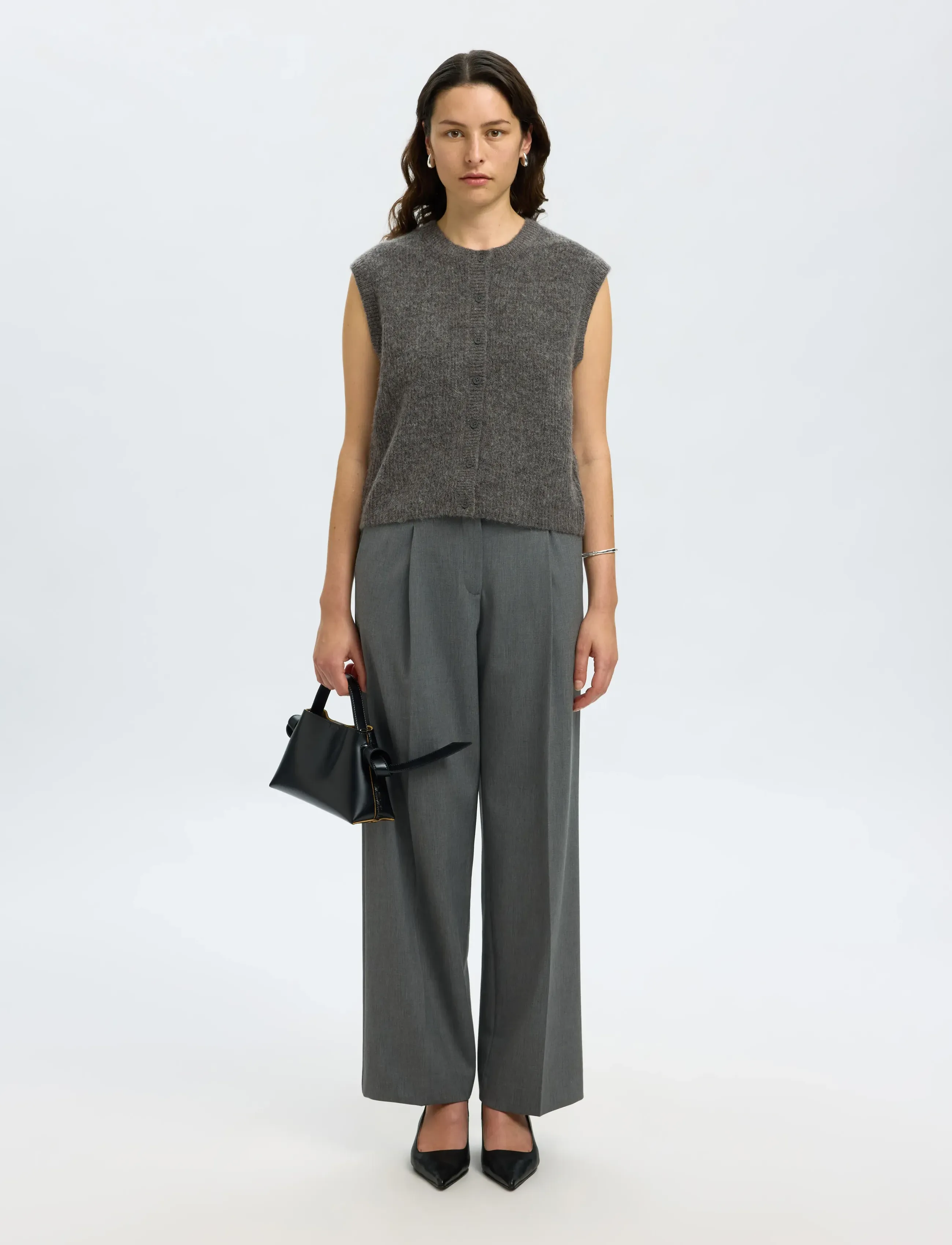 Selected - SLWLULU SL BUTTON O-NECK VEST NOOS - kamizelki z dzianiny - medium grey melange - 3