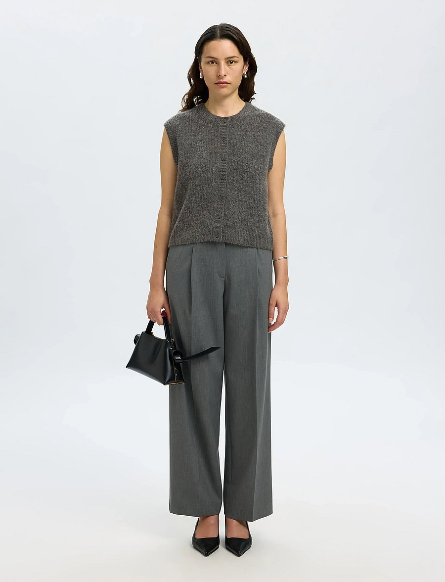 Selected - SLWLULU SL BUTTON O-NECK VEST NOOS - kootud vestid - medium grey melange - 3