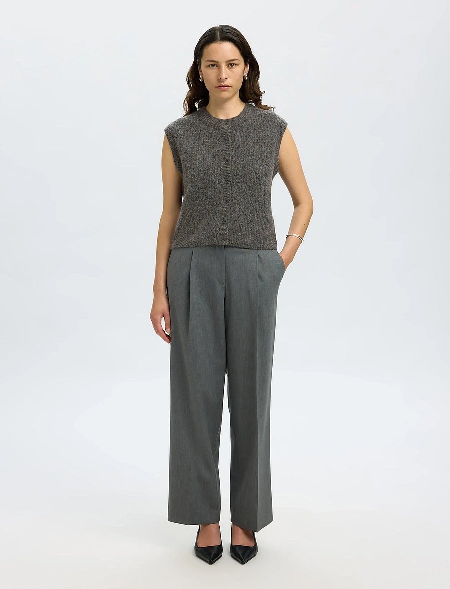 Selected - SLWLULU SL BUTTON O-NECK VEST NOOS - kootud vestid - medium grey melange - 4