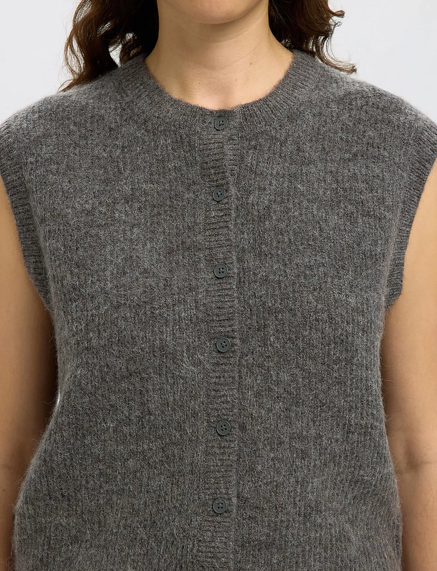 Selected - SLWLULU SL BUTTON O-NECK VEST NOOS - kootud vestid - medium grey melange - 5