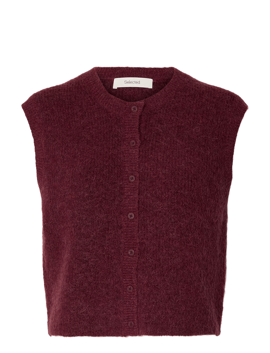 Selected - SLWLULU SL BUTTON O-NECK VEST NOOS - kootud vestid - tawny port - 1